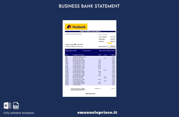 stile verificato Modello di estratto conto aziendale Deutsche Postbank in Word e